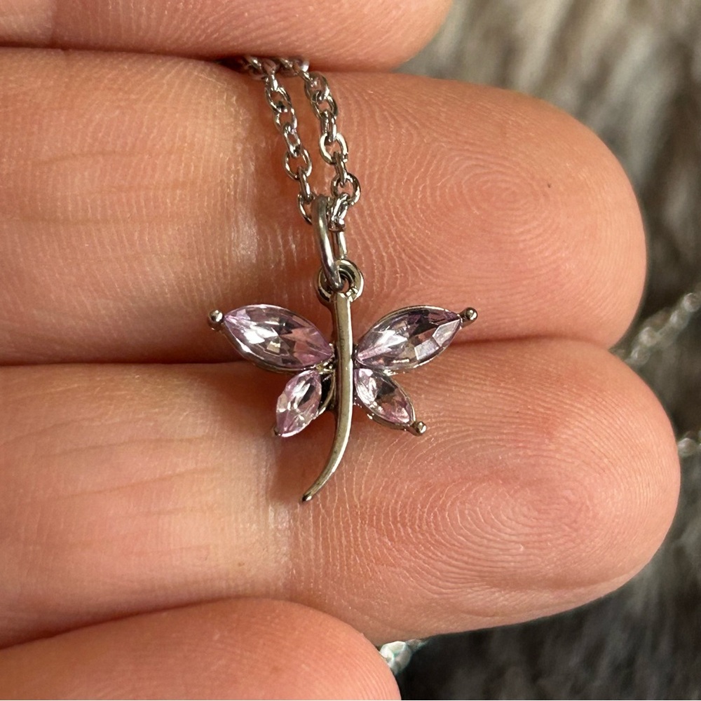 Handcrafted vintage marquis lavender rhinestone butterfly charm necklace